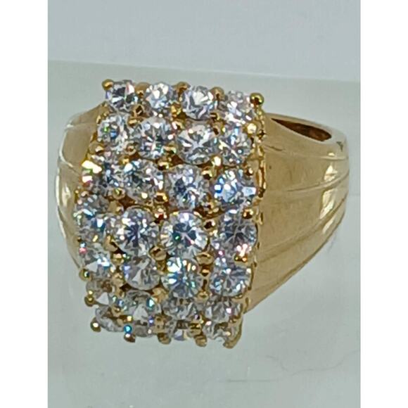Vintage Gold Vermeil Sterling Silver Sim Diamond CZ Cluster Cocktail Ring Size 7 - Picture 1 of 10